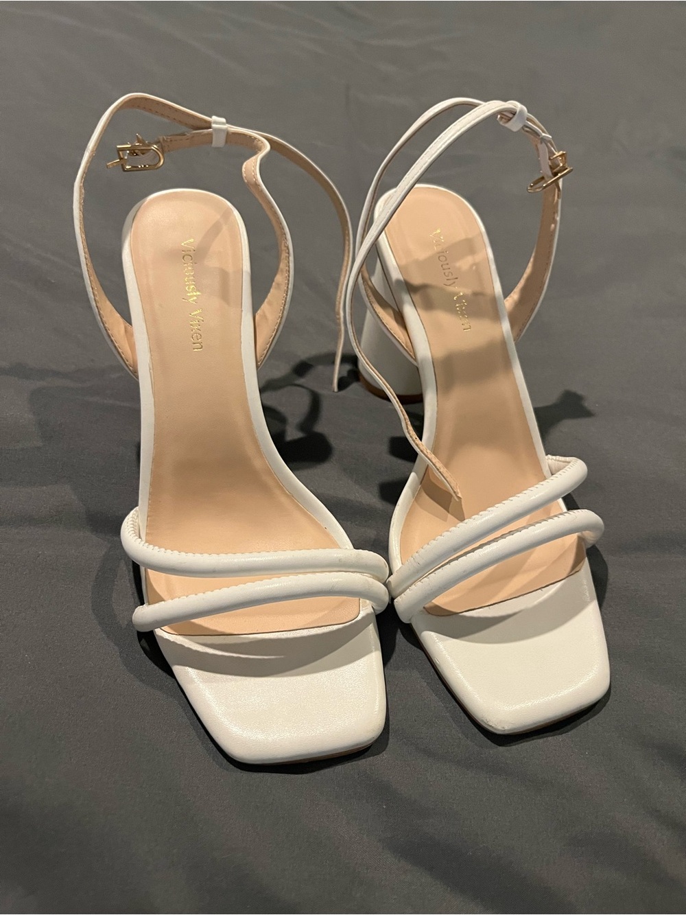 White Double-Strap Square-Toe Heels